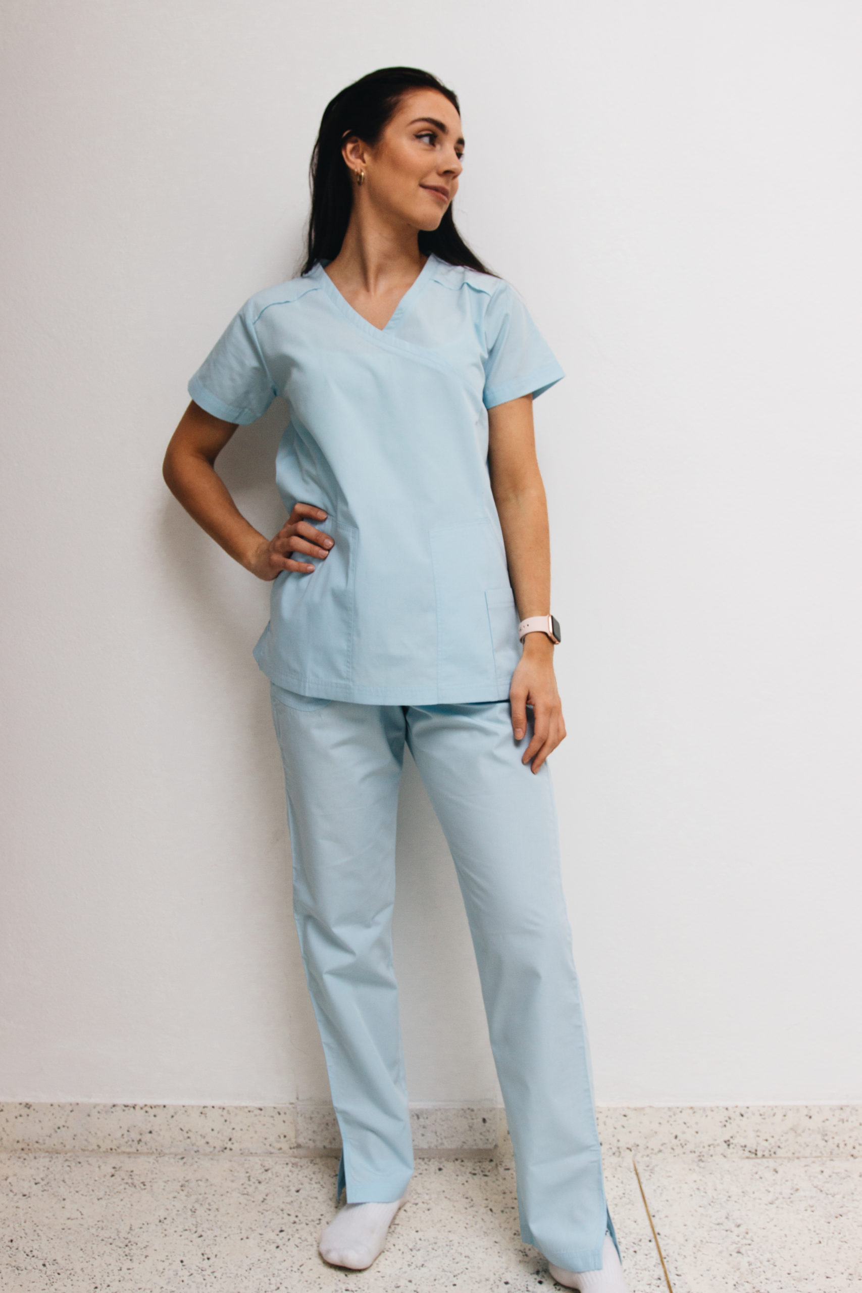 Women scrub set skyblue Y-neck