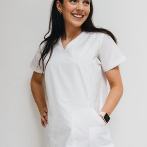 Women Y-neck white scrub top