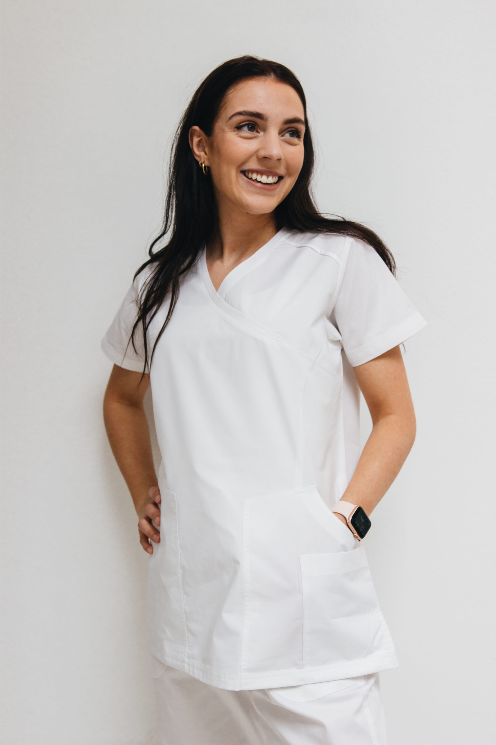 Women Y-neck white scrub top