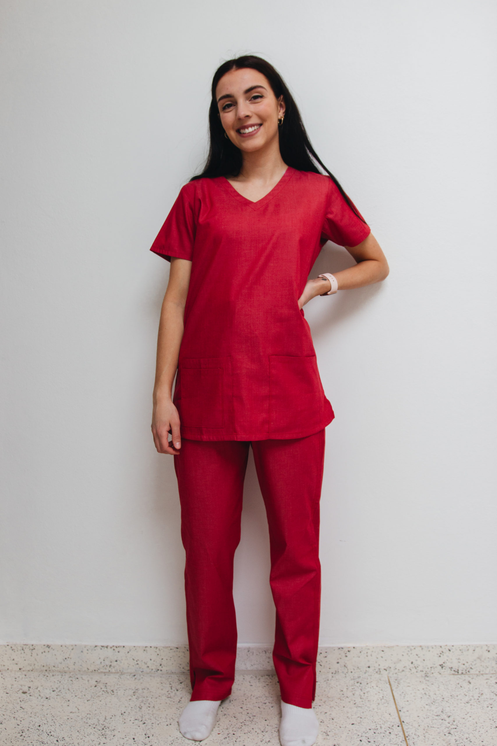 Women scrub set red v-neck - Image 3