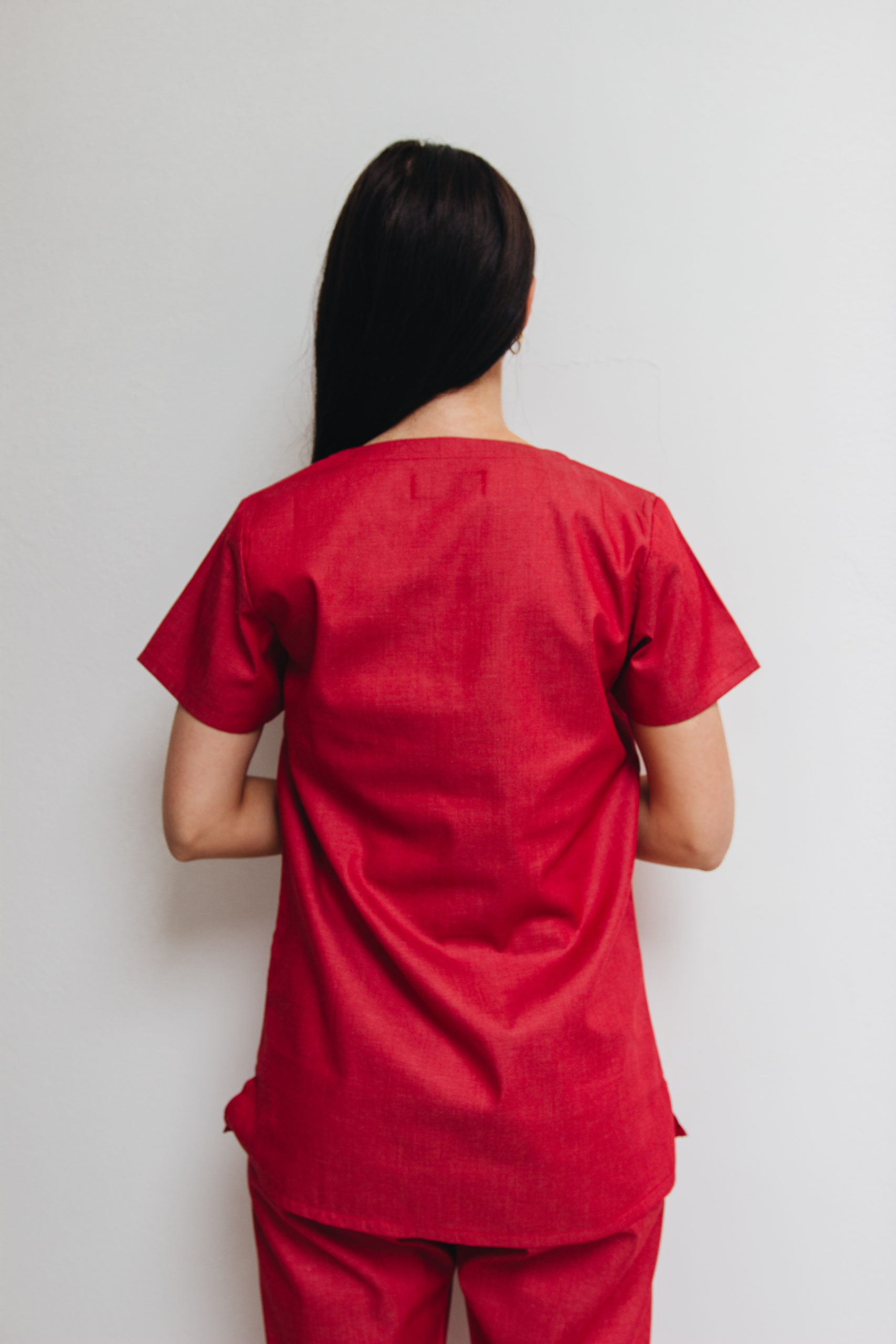 Women scrub set red v-neck - Image 6