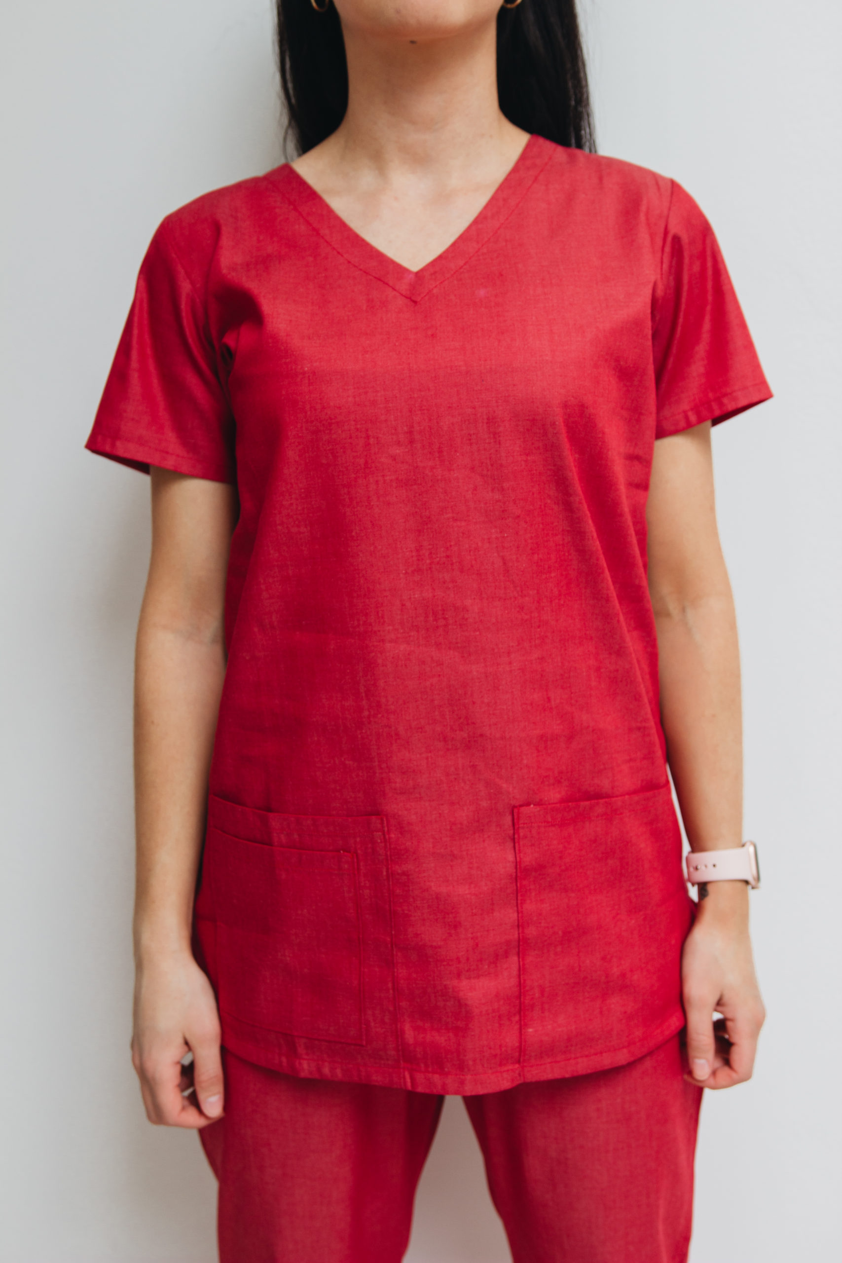 Women scrub set red v-neck - Image 4