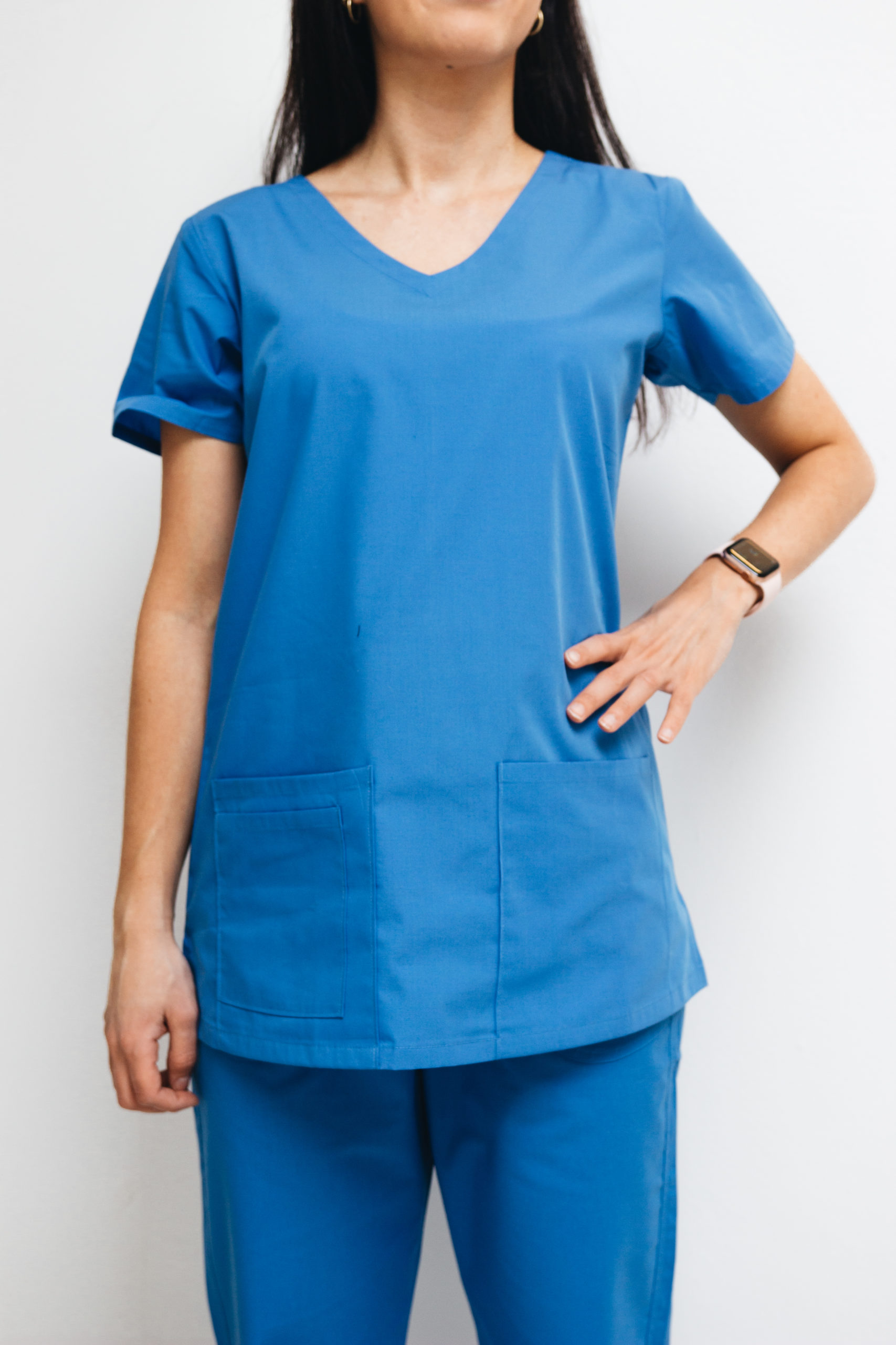 Women scrub set blue V-neck