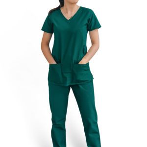 Women scrub set green v-neck