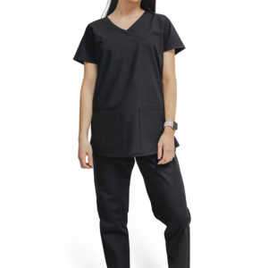Women scrub set black v-neck
