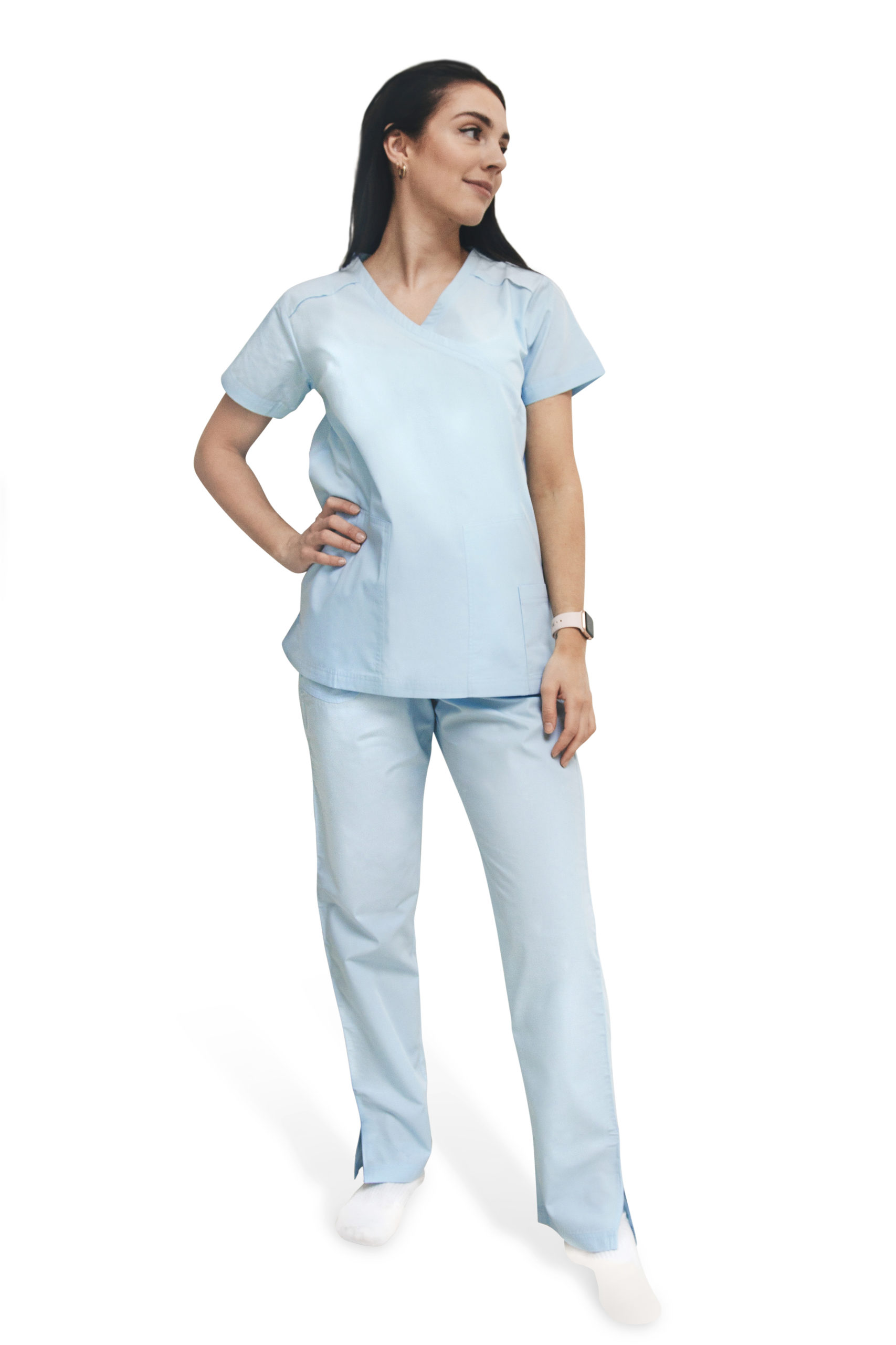Women scrub set skyblue Y-neck - Image 3