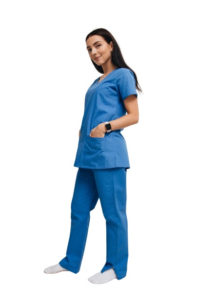 Women scrub set blue V-neck - Image 2